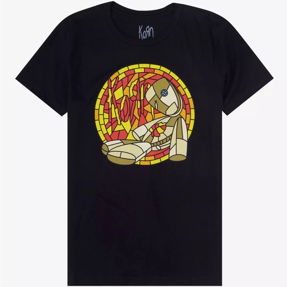 korn Tops - Korn Black boyfriend fit large band T-Shirt stained glass Graphic Design issues